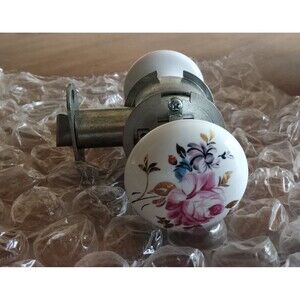 Vintage Emtek Knob Set 8040 Satin Nickel Devonshire Rose Floral Doorknob New